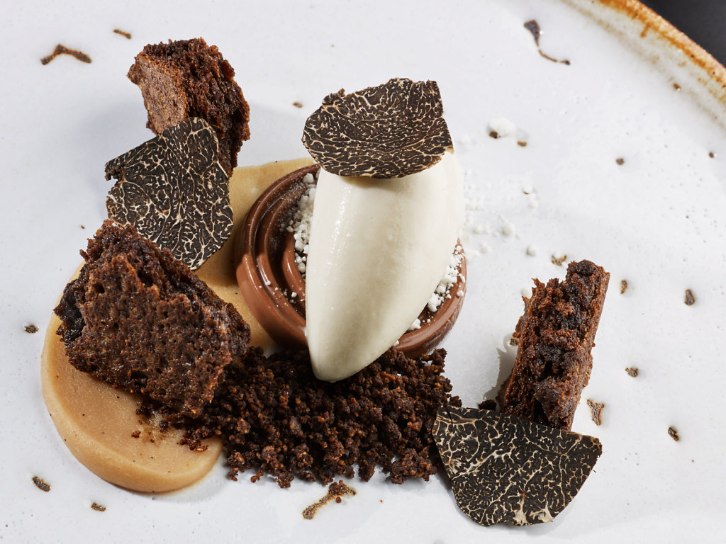 The perfect ending. Marron glacé cream, smoked ice cream, coffee, cocoa and truffle.